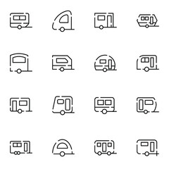 Caravan icon set. Simple trailer outline icons sign, vector illustration.	
