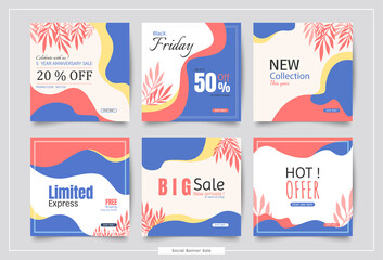 Social media sale collection posts. Promotional square banner colorful template  design. Vector  modern abstract for business website creative . 