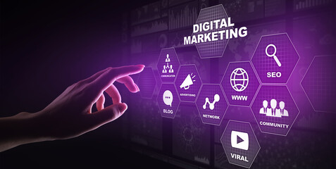 Digital marketing, Online advertising, SEO, SEM, SMM. Business and internet concept.