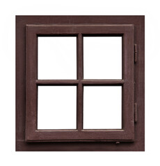 Old brown wooden window on white background