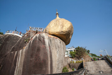 Kyaiktiyo Pagoda or Golden Rock, It's the third most important Buddhist pilgrimage site in Myanmar