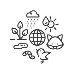 Fototapeta premium Ecosystem black line icon. Sustainable biodiversity and animal friendly environment. Sign for web page, app. UI UX GUI design element. Editable stroke