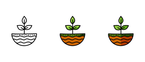 This is a set of icons with different sprout style. Contour and color sprout symbols. Freehand drawing. Stylish web site solution.