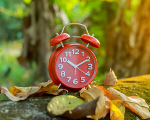Red Alarm Clock On Bokeh Background
