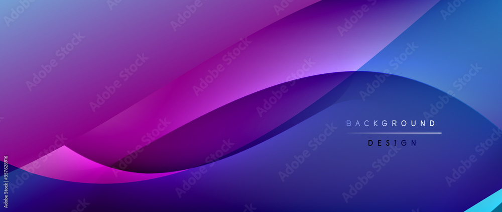 Wall mural fluid gradient waves with shadow lines and glowing light effect, modern flowing motion abstract back