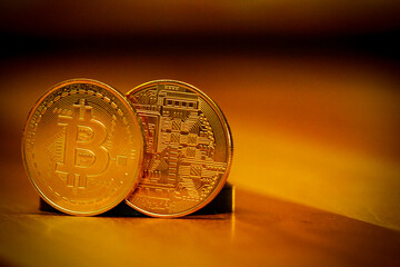 Bitcoin symbol coin close up view