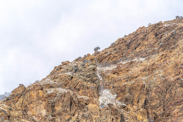Overcast sky viewed from the rocky slope of the steep Provo Canyon in Utah