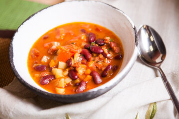 Classic chili with meat in a bowl