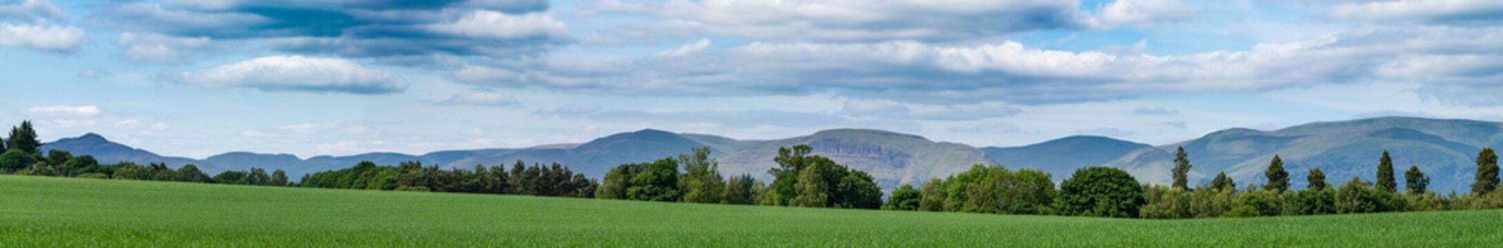 Panoramic landscape of the ochil hills near the city of Stirling, scotland, uk.