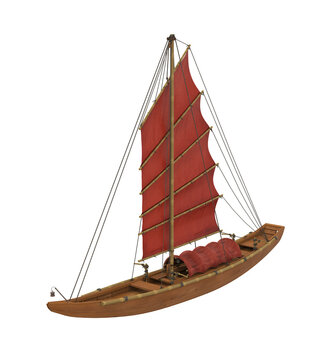 Traditional Wooden Sailboat Isolated