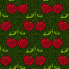 Ornament with floral elements and decorative cherry berries.