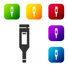 Black Medical digital thermometer for medical examination icon isolated on white background. Set icons in color square buttons. Vector Illustration.