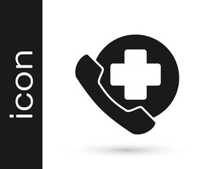 Grey Emergency phone call to hospital icon isolated on white background. Vector Illustration.