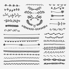 Hand drawn of line border set and design element style. Doodles. Vector illustration design
