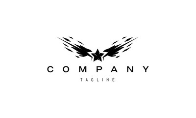 Vector logo on which an abstract image of sharp wings and stars between them.