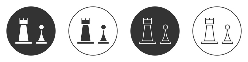 Black Chess icon isolated on white background. Business strategy. Game, management, finance. Circle button. Vector Illustration.