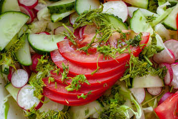 tomato, radish and cucumber salad