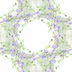 Obraz na płótnie Canvas Seamless pattern. A branch with flowers and buds on a watercolor background. Delphinium. Garden flowers.Medicinal, perfume and cosmetic plants. Use printed materials, signs, posters, postcards.