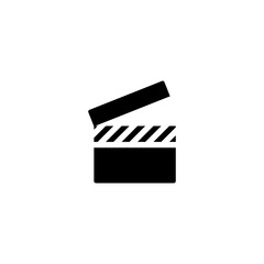 Movie slate icon in black simple design on an isolated white background. EPS 10 vector
