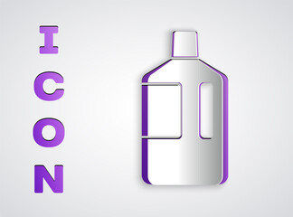 Paper cut Big bottle with clean water icon isolated on grey background. Plastic container for the cooler. Paper art style. Vector Illustration.