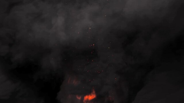 A cloud of thick smoke with sparks of a burning fire rising up HD