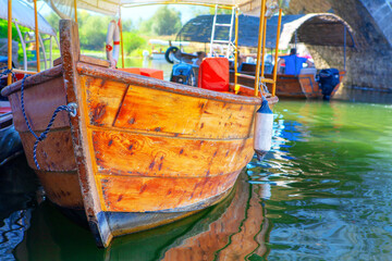 Fototapeta na wymiar touristic wooden boat for hire 