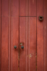 Old wooden and metal portal with lock. Vintage artistic design