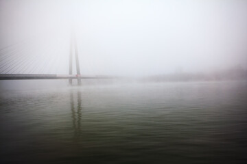 Fog over the Donaustadt Bridge in Vienna