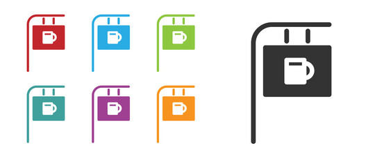 Black Street signboard with inscription Bar icon isolated on white background. Suitable for advertisements bar, cafe, restaurant. Set icons colorful. Vector Illustration.