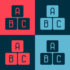 Pop art ABC blocks icon isolated on color background. Alphabet cubes with letters A,B,C. Vector Illustration.