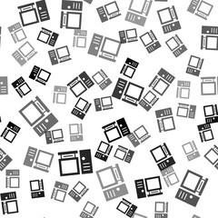 Fototapeta premium Black Computer monitor icon isolated seamless pattern on white background. PC component sign. Vector Illustration.