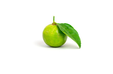  Lemon green  with leaves isolated on a white background