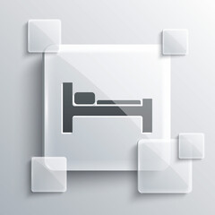 Grey Bed icon isolated on grey background. Square glass panels. Vector Illustration.