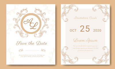 Luxury wedding card template, Save The Date card design with rose gold and pink style- Vector