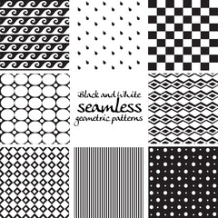 Set of black and white seamless geometric patterns 3