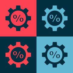 Pop art Gear with percent icon isolated on color background. Vector Illustration.