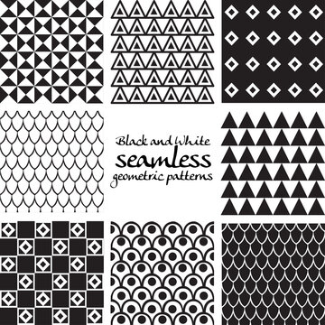 Set of black and white seamless geometric patterns 7