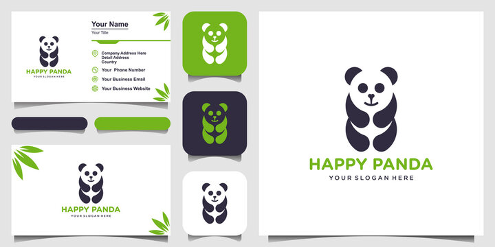 Panda vector logo illustration. Panda's head. Smiling animal face. Bamboo bear chinese bear logotype. Carnival symbol. Cute picture. and business card design