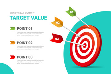 Target infographic value with three arrows for step goals.