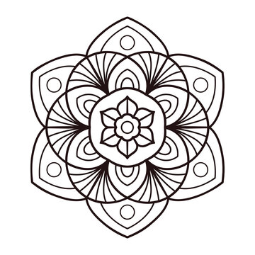 Vector abstract mandala. Hand drawn doodle floral illustration. Outline. Isolated on white background. Simple style mandala for coloring book.
