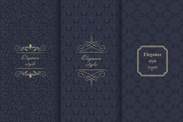 Fototapeta premium Set of Vintage seamless damask pattern. Template greeting card, invitation and advertising banner, brochure. Collection of design elements, labels, icon, frames for packaging, design of luxury product