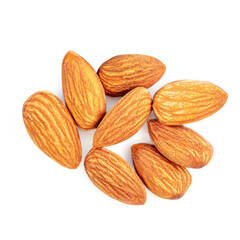 Almond Nuts. Closeup of almonds isolated on the white background. Top view