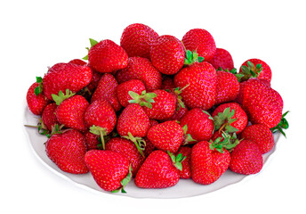 Strawberry fruits. Fresh strawberries on a plate  isolated  on white background close up.