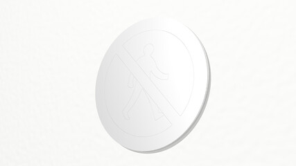  made by 3D illustration of a shiny metallic sculpture on a wall with light background
