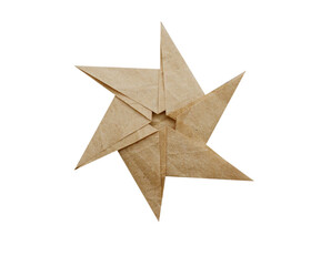 A folded paper star with recycled paper, isolated white