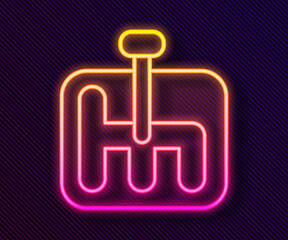 Glowing neon line Gear shifter icon isolated on black background. Transmission icon. Vector Illustration.