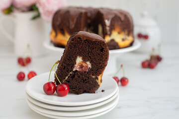 chocolate cherry sponge cake with chocolate frosting