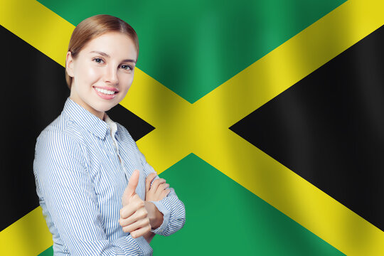 Travel and study in Jamaica concept. Pretty girl student against