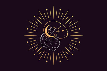 Muslim holiday Eid al Adha Mubarak. Feast of the Sacrifice, golden Sheep