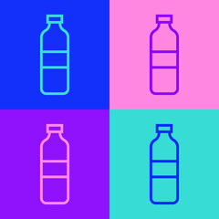 Pop art line Bottle of water icon isolated on color background. Soda aqua drink sign. Vector Illustration.